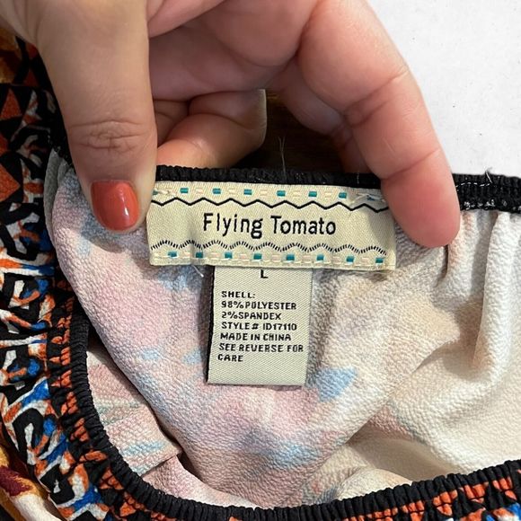 Flying Tomato Dress Womens L Off The Shoulder Floral Bell Sleeve Blouson Ruffled - Picture 3 of 5